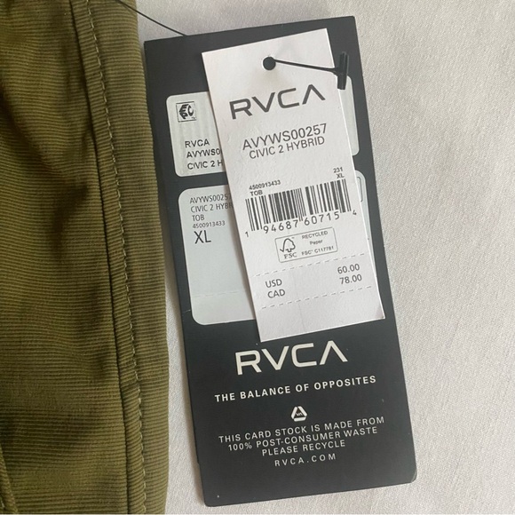 RVCA Civic 2 Hybrid Shorts Mens XL Green Belted Zip Pocket Athletic Hiking NEW - Picture 6 of 15